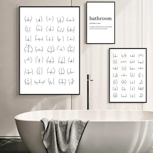 Funny Bathroom Wall Art Pictures Nice Nude Butt Body Positive Line Art Canvas Painting Feminist illustration Posters Home Decor