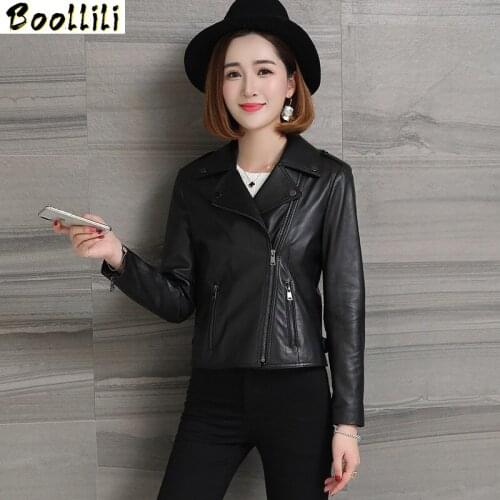 Boollili Genuine Leather Jacket Women Spring Short Sheepskin Coat Black Motorcycle Korean Slim Leather Jackets Leren Jas Dames