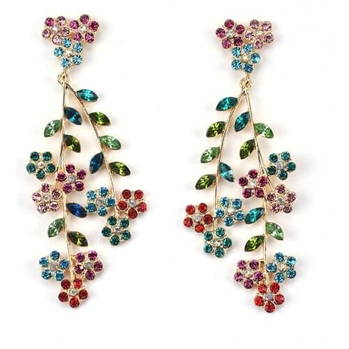 Colorful Full Crystal Leaf Earrings Women Long Hanging Earrings Female Wedding Bridal Statement ZA Earrings Jewelry 2020 GIFT