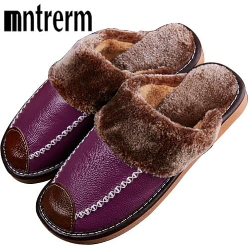 Mntrerm Ladies Slippers Winter Genuine Leather Home Indoor Non-Slip Thermal Woman Slippers 2020 New Warm Winter Slippers Couple