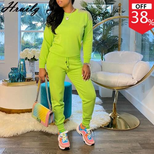 Women Tracksuit 2 Piece Set Solid Pocket Casual Loose Loungewear Women Fashion Long Sleeve Elastic Waist Sweat Suits Women