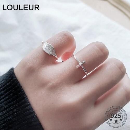 Louleur 925 Sterling Silver Simple Cross Ring Minimalist Adjustable Small Leaf Rings For Women Fashion Silver 925 Fine Jewelry