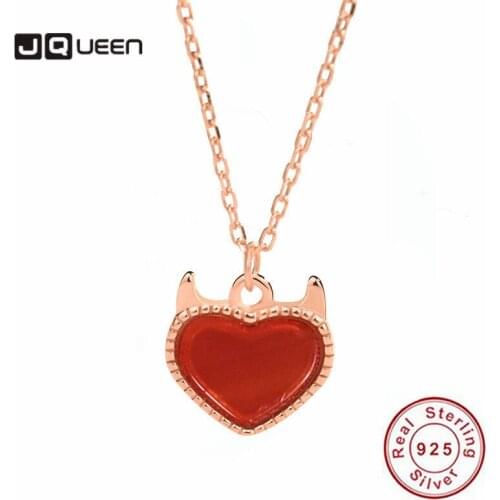 JQUEEN 925 Sterling Silver Agate Heart Shaped Women Necklace Clavicle Natal Year Coral Red Devil Wedding Heart Pendant Necklace