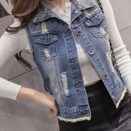 Spring Denim Vest Women Casual Colete Coat Vintage Cardigan Jean Sleeveless Turn-down Collar Breasted brand Woman Clothing