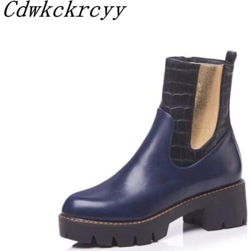 Winter New style fashion British style Blue Patchwork Elastic band personality Martin boots Comfortable Keep warm Women Boots