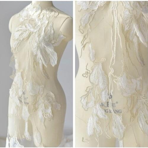 1Piece White Gold Embroidered Lace Fabrics For African French Lace Fabric High Quality 3D Lace Applique For Wedding Dress