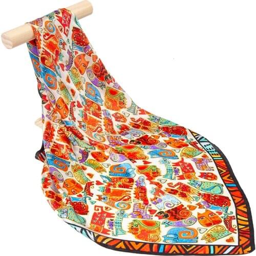 100% Pure Silk Scarf Women Scarf Cat Hijab Scarf Animal Silk Bandana Hair Scarf Hot Female Square Silk Head Scarf Wrap for Women