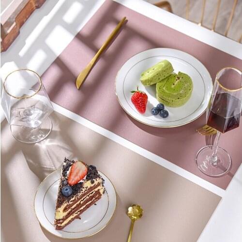 2pcs Nordic Leather Placemats Waterproof Oilproof Western Table Pads Tableware Solid Color Non Slip Bowl Mat
