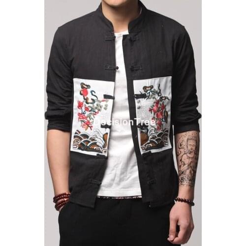 2021 mens kung fu loose blouse traditional chinese tang suit cheongsam vintage wushu oriental t shirts linen tee casual shirts