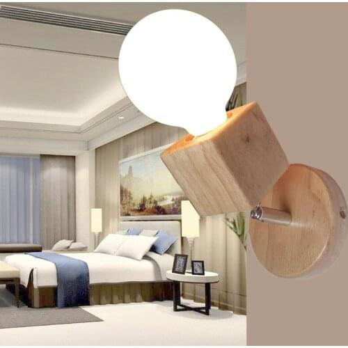 220V Modern Simple Wooden LED Wall Light Living Room E27 Adjustable Lighting Bedside Lamps Creative Wall Lamp
