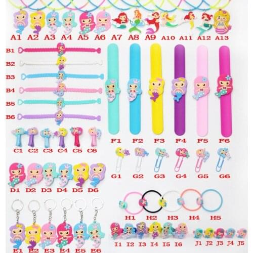 6pcs Mermaid Party Decorations Rubber KeyChain/Bracelet Birthday Party Decorations Kids Baby Shower Wedding Event Party Favors