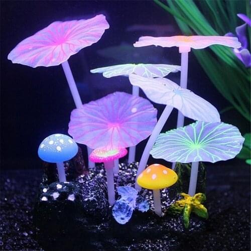 Aquarium Luminous Simulation Plant Decoration Water Grass Lotus Leaf Mushroom Fish Tank Artificial Aquarium Plant Landscape