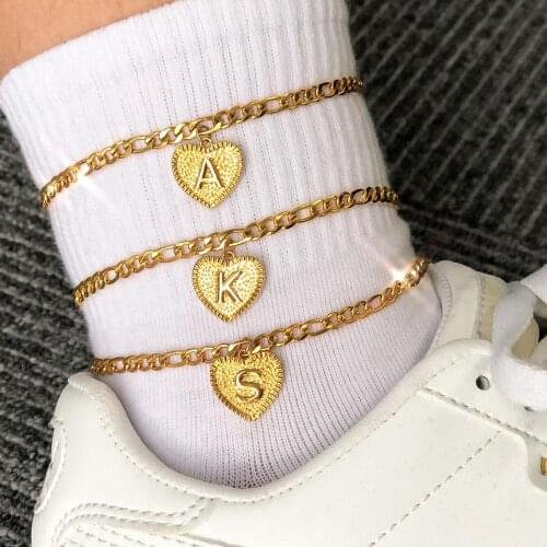 Alphabet Anklet Gold Color Boho Foot Jewelry Gift Heart Anklet Bracelet Female Initial Foot Chain Beach Letter Accesorios Mujer