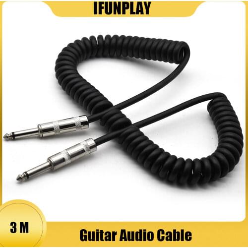 Free Shipping 3M Spring Guitar Audio Cable Professional 6.35 to 6.35MM Electric Guitarra Noise Reduce Cable Music Instrument