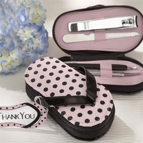 Free Shipping Pink Polka Purse Slippers Shaped Cute Creative Manicure Set Wedding Gift Favors Lembrancinhas De Casamento 15Boxes