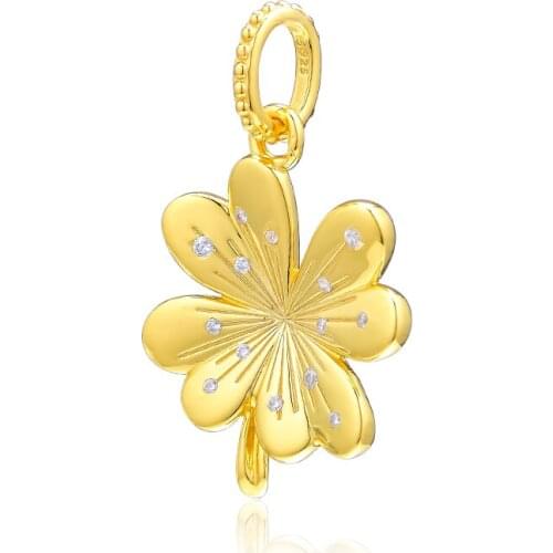 Shine Lucky Four-Leaf Clover Charm Fits Sterling Silver Snake Chain Bracelets For Woman Beads For Jewelry Making