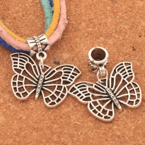 Hollow Butterfly Big Hole Beads 25.4x27.5mm 21PCS zinc alloy Dangle Fit European Bracelets Jewelry DIY B1130