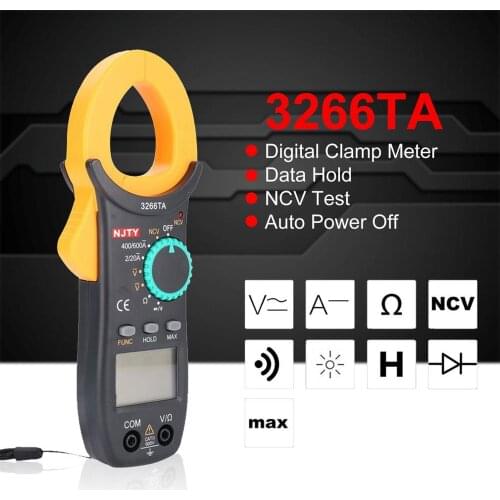 Digital Clamp Meter NJTY DC/AC Volt Amp Ohm Diode Multimeter Ammeter Multitester Current Voltage Resistance Tester NCV3266TA