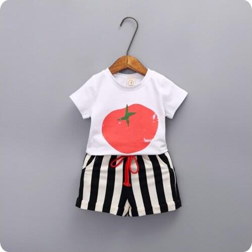 Childrens Garment 2016 Summer Wear New Pattern Male Girl Neutral Tomatoes Short Sleeve T-Shirt Shorts You Fashion Twinset Suit