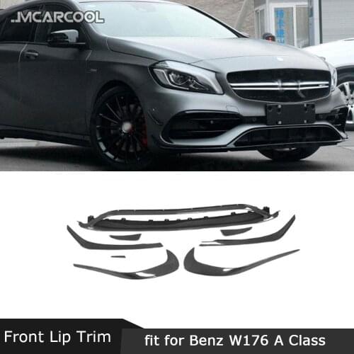 For Benz A Class W176 A45 A200 A250 AMG 2016-2018 Front Lip Side Bumper Trims Carbon Fiber/ABS Front Splitter Canards Fins 8PCS
