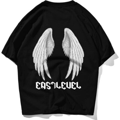 Summer Fashion Ins Style Retro Funny Wing Print T Shirts Men Qulity 100% Cotton Top Tee Skateboard Black Pink Rock T-shirt