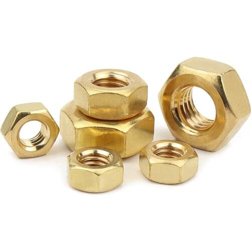 5/10/20/50/100pcs DIN934 Solid Brass Copper Hex Hexagon Nut for M1 M1.2 M1.4 M1.6 M2 M2.5 M3 M4 M5 M6 M8 M10 M12 Screw Bolt
