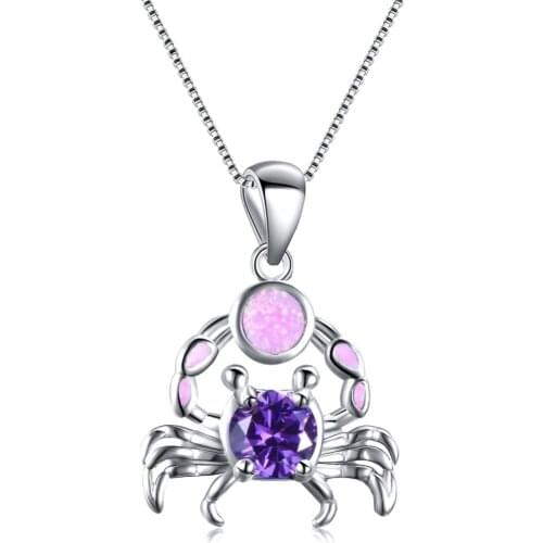 Exquisite Cute Crab Animal Crystal Pendant Necklace For Girl/Women Jewelry Accessories Statement Fashion Imitation Opal Necklace