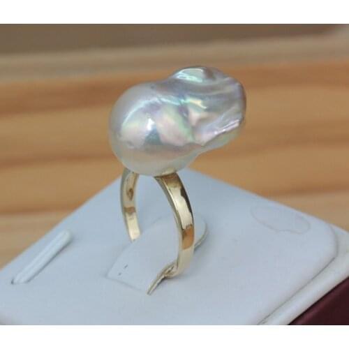 18k gold plated thick solid 925 sterling silver natural white real pearl baroque fireball freshwater cultured ring