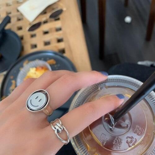Ins Retro Smiley Knot Geometry Index Finger Opening Rings For Women Couple Fine Jewelry Party Gift SAR428