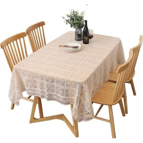 Lace Crochet Tablecloth Round/Rectangle/Square White Beige for Pastoral Dining Table Cover Cloth Wedding Party Home Decor 1Pc