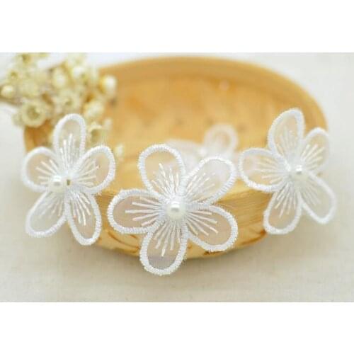 5 PCS 38mm Off White Venise Lace Patch Costume Dress Fine Pearl Lace Applique Flowers Motif Dress Trim Trimming