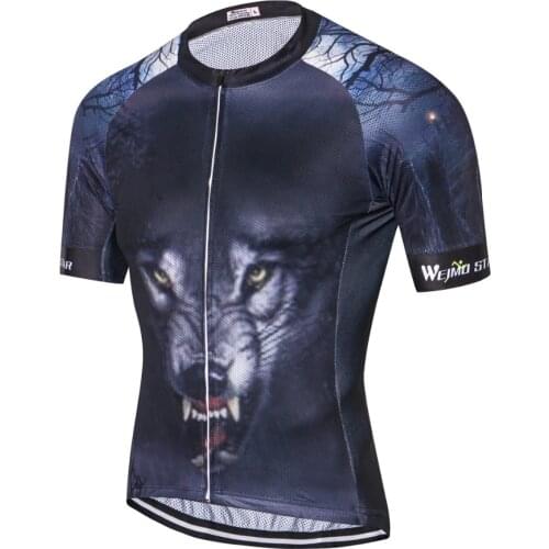 Summer Men Cycling Jersey Wolf Pattern Cycling Clothing Bicycle Top Bicycle Jacket Bike Short Sleeve Cycling Wear Shirts Black