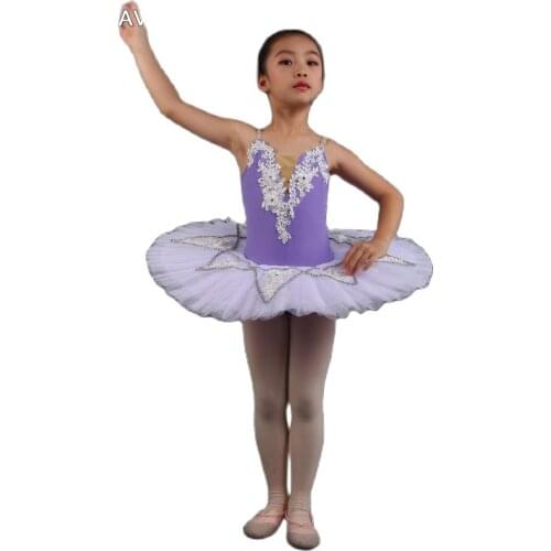 Lilac Spandex Top Bodice with White Tulle Small Pancake Tutu Girl Dance Costume Ballet Tutu Kid Ballet Dancewear Tutu