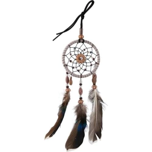 Mini Dream Catcher For Car Beaded Natural Feathers And Handmade