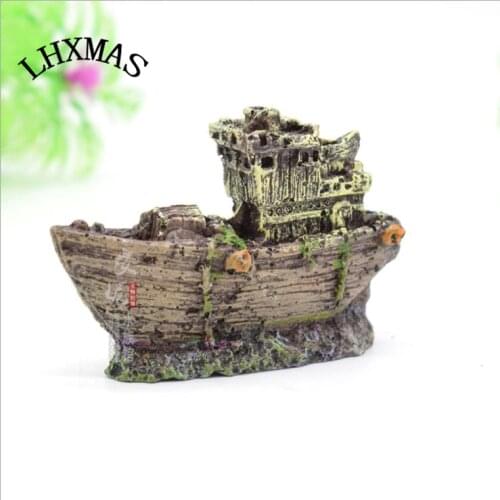 Mini Wreck Sunk Sailing Boat Fish Tank Aquarium Decoration Secret Pirate Ships For Small Fish Tank A087