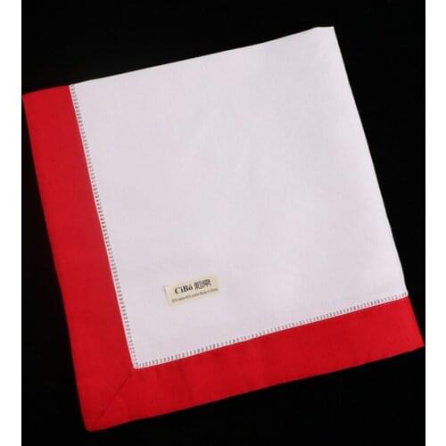 N037-R-20: 12pieces White Hemstitch Dinner Napkins Red hem Ramie Cotton Blend Ladder Hemstitch table linen