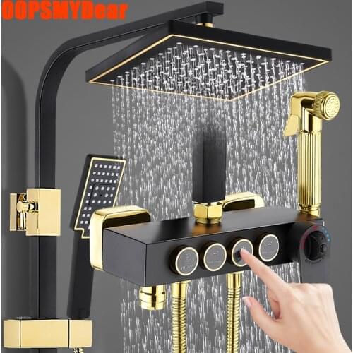 Hot Cold Shower Set Bathroom Digital Smart Thermostatic Shower System Wall Mount SPA Rainfall Bath Faucet Square Head Mixer Taps