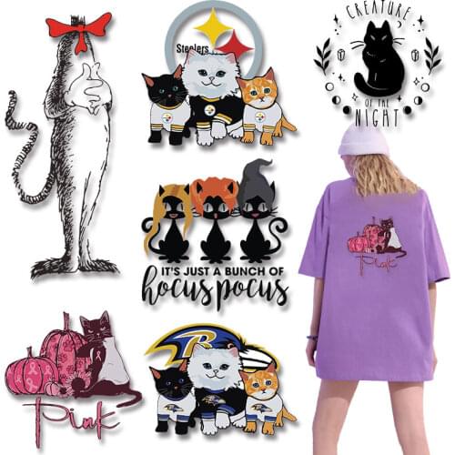 Cat patch Heat Transfer for Clothing Printed Patches for Clothing DIY T-shirt Iron Washable DIY Appliques