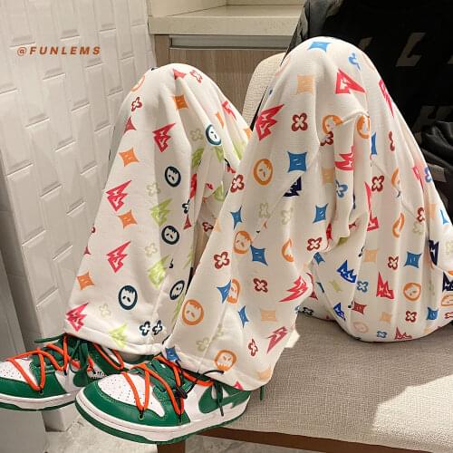 2021 New Lightning Printed Long Pants Men Elastic Waist Harajuku Streetwear Men Loose Hip Hop Sweatpants Casual Pants S-2XL