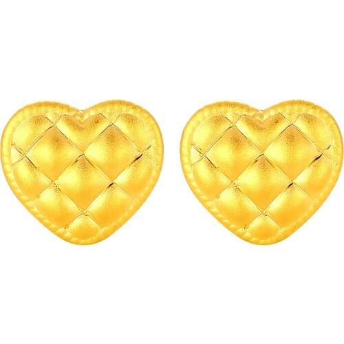 New Arrival 24K Yellow Gold Earrings Women 999 Gold Heart Stud Earrings