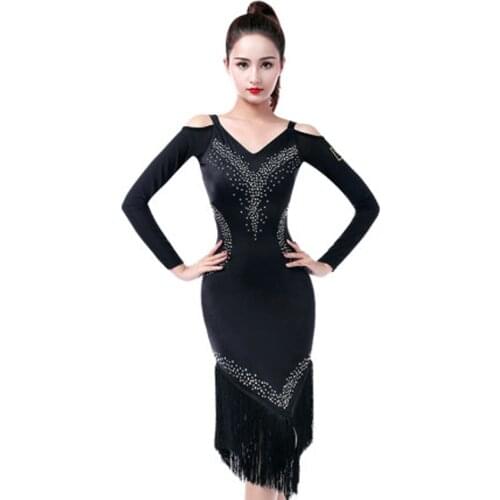 Latin dance dress new fringed long-sleeved competition clothing performance clothing dance clothing practice clothing dance clot
