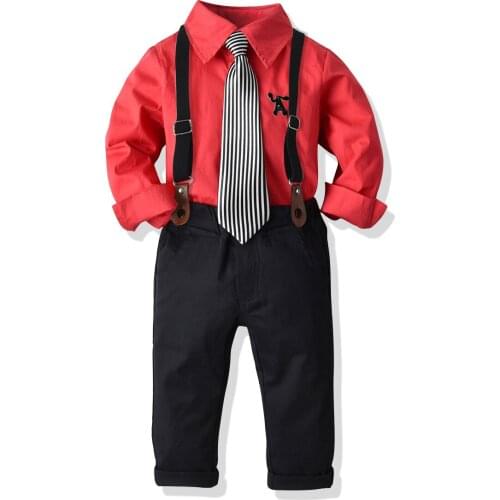 2-7Y Toddler Kids Baby Boys Formal Set Long Sleeve Top+Ties+Pants Autumn Clothes Gentleman Outfits