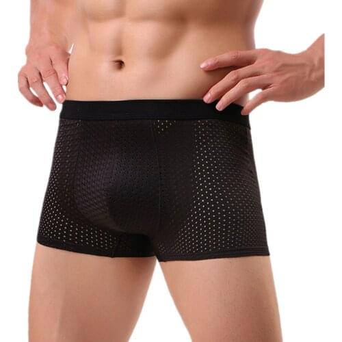 Sexy Men Underwear Boxers Shorts Breathable Mesh Panties Solid U Convex Pouch Underpants Cueca Calzoncillo Ropa Plus Size L-3XL