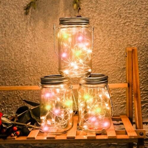 3 Pcs Hanging Mason Jar Solar Lights Decorative Fairy Light With Jar Hanger Decorative Solar Glass Jar Light