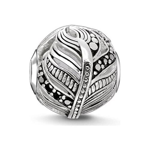 Silver Plated Zirconia Pave Feather Karma Beads, Most Fashion DIY Beads for Jewelry Making Fit Necklaces Bracelets for Women Men