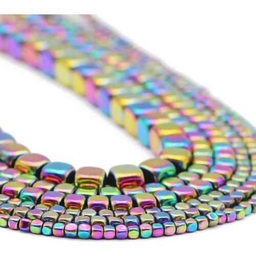 Multicoloured Square Cube Shape Hematite Natural Stone Spacers Loose Beads For Jewelry Making DIY Bracelet Accessories 2/3/4/6MM