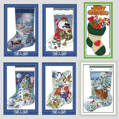 Christmas home decoration Christmas stocking Gift Cartoon decor paintings counted DMC printed canvas Cross Stitch Embroidery Kit