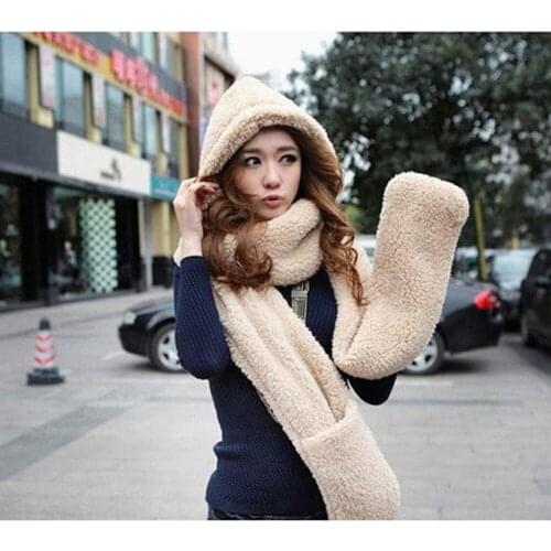 Women scarf Winter Keep Warm Ear flap Hat and Long Scarf Shawl with Hand Warmer Pouch Multipurpose Girl Fashion Caps 2018 new