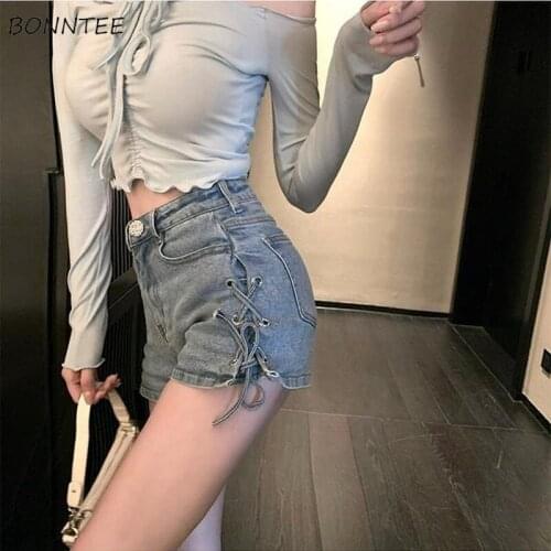 Shorts Women Denim Cool Girl Bandage Sexy Ulzzang Chic Casual Ladies High Waist Pockets All-match Harajuku Streetwear Design New
