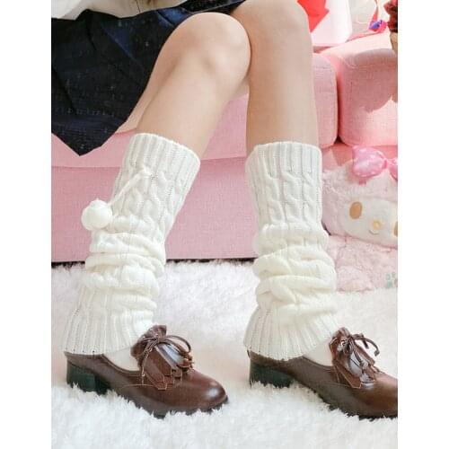 Cute fashion leggings warm plush socks women autumn and winter knitted socks wool ball feet leg boots